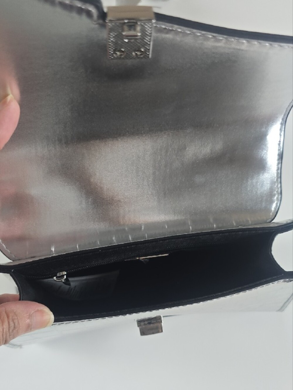 Aldo Silver Croc-Embossed Mini Top-Handle Crossbody - Picture 6 of 7